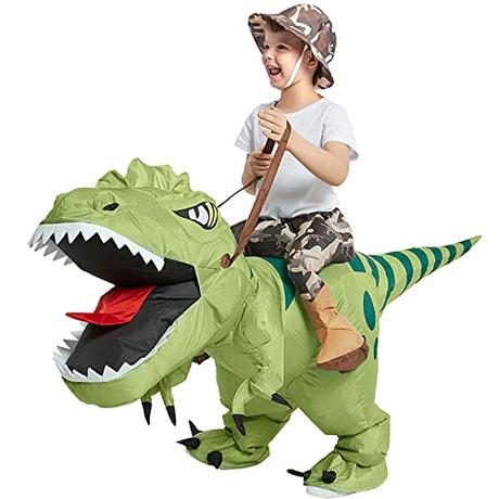 BAJENA Disfraz de dinosaurio inflable Dino a caballo en un juguete inflable de dinosaurio para fiestas de Halloween Cumpleaños Cosplay Unisex (Kinder)