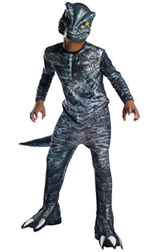 Rubies Disfraz Dinosaurio Velociraptor para niño, Jumpsuit impreso Oficial de la Película Jurassic World con máscara y cubrebotas adjuntas para halloween, navidad, carnaval y cumpleaños