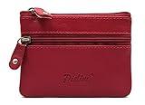Monedero pequeño Piel auténtica de la Marca Pielini. 2 Cremalleras y Llavero. Monedero para Mujer. Espacios para Monedas, Tarjetas y Billetes. Diseñado en España. Color Rojo.