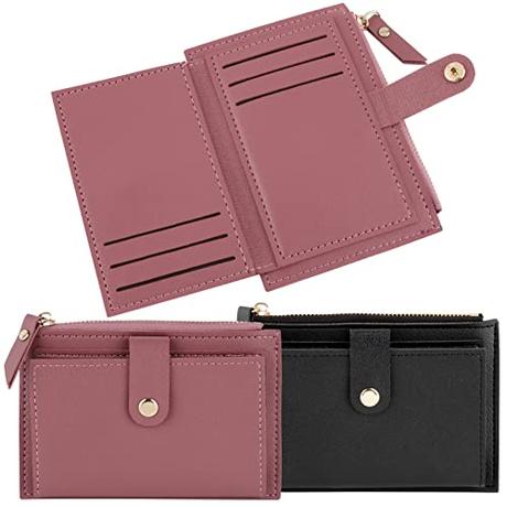 COLOFALLA 2pcs Monedero Pequeño Mujer Mini Tarjetero Carteras Pequeñas Negro Rosa Cuero PU para Bolso Pequeño Mujer Hombre