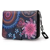 Monedero para Mujer pequeño en Formato Corto, Monedero para Mujer con Estampado de Flores y Flores en Estilo Mandala y étnico, con Cremallera y botón de presión y Muchos Compartimentos.,