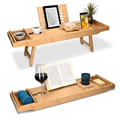 Navaris Bandeja Plegable para Cama - Mesa de bambú para bañera y sofá con Patas - Bandeja con Soporte para Poner Varios Objetos - Mesilla Auxiliar