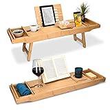 Navaris Bandeja Plegable para Cama - Mesa de bambú para bañera y sofá con Patas - Bandeja con Soporte para Poner Varios Objetos - Mesilla Auxiliar