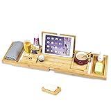 Bandeja de Baño de Madera para Bañera|Organizador Ajustable Extensible para bañera|Andeja de baño con Soporte para Copa de Vino|iPad|móvil y más|Bandeja de Baño Regalo Distintivo para Navidad