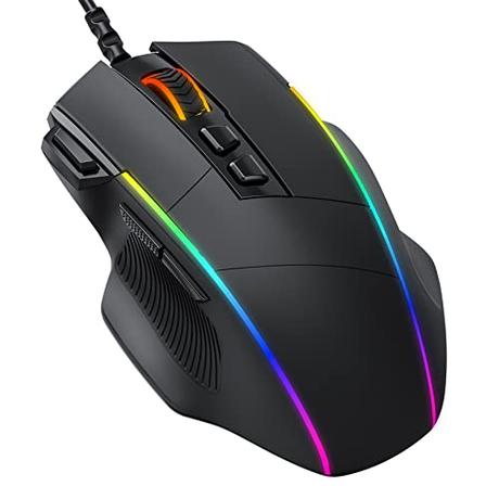 Dacoity Ratón Gaming con Cable, Ratón RGB Ergonómico de 8000 dpi (5 Niveles), 8 Botones Programables, 7 Modos de Iluminación RGB Personalizable, Ratones USB para PC, Laptop, MacBook - Negro