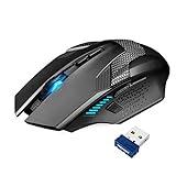 TECKNET Ratón Gaming Inalámbrico 2.4G Ratón Óptico Gaming Mouse Profesional para Gaming, Ratón con Receptor, 8 Botones, 4800DPI, 5 dpi Ajustables con LED