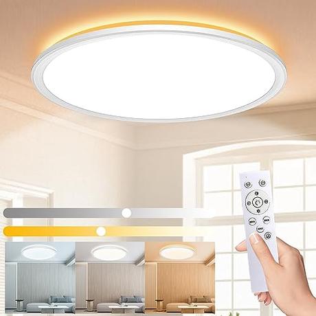 Wholede 24W 3000LM Lampara Techo Regulable, Plafon LED Techo con Mando a Distancia, Lampara LED Techo Modernos para Dormitorio Cocina Salon Baño Comedor Pasillo Ø29.5CM