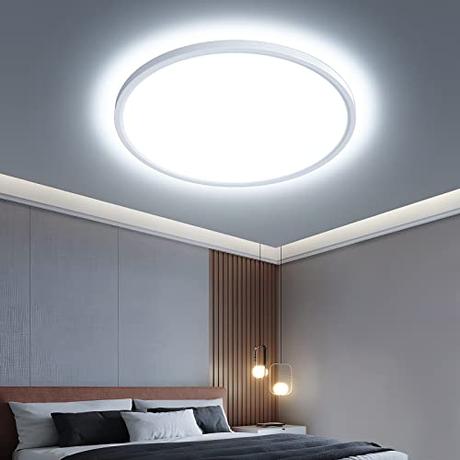 OTREN Plafon Luz LED Techo 36W, Ø30CM Lampara Downlight Panel Superficie 6500K, 3240LM Plafones Modernas Redondo IP44 para Baño Pasillo Balcón Cocina Dormitorio Pared, Blanca Fría