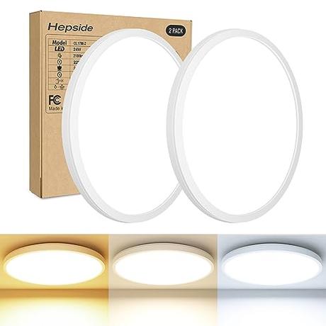2 Piezas Plafon LED Techo 24W 2100LM,22cm 3 Colores 3000/4500/6000K Lampara IP44 Impermeable Luz Ultra Delgado Downlight para Cocina,Salon,Dormitorio,Pasillo,Baño
