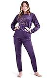 CityComfort Pijama Mujer Invierno Polar Suave, Conjuntos de Pijamas de Manga Larga S-XL (S, Morado Profundo)