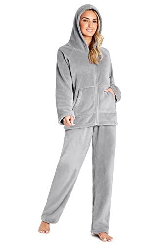 CityComfort Pijama Mujer Invierno, Conjunto de Pijama 2 Piezas Mangas Larga Pantalon Largo, Pijamas Polar Super Suave con Estampado Animal (L, Gris)