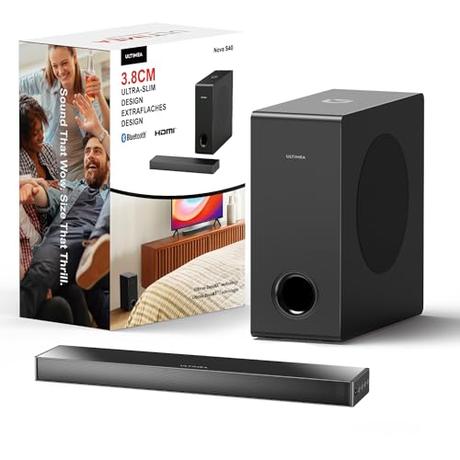 ULTIMEA Barra de Sonido TV con Subwoofer, BassMAX, 2.1 PC Barra Sonido, 3 EQ, 5.3 Bluetooth TV Soundbar Subwoofer con HDMI ARC/óptico/AUX, Control Remoto y Montaje en Pared Apoyo, Nova S40, 2023