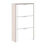 Habitdesign Zapatero 3 Puertas, Zapatero Estrecho, Acabado en Color Blanco Brillo y Roble Canadian, Medidas: 60 cm (Largo) x 113 cm (Alto) x 22 cm (Fondo)