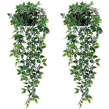 Plantas Artificiales Colgantes con Maceta, 2 Piezas Plantas Artificiales Decorativas, Planta Colgante Falsa Plantas, Colgante de Hiedra Falsa, Falsas en Maceta para Estante Interior Pared, Oficina