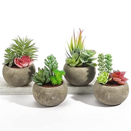 Vasemouh Plantas Artificiales Decorativas, 4pcs Pequeñas Plantas Artificiales Bonitas para la Decoración Hogar y del Escritorio.