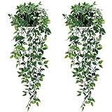 Plantas Artificiales Colgantes con Maceta, 2 Piezas Plantas Artificiales Decorativas, Planta Colgante Falsa Plantas, Colgante de Hiedra Falsa, Falsas en Maceta para Estante Interior Pared, Oficina