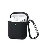 Funda AirPods Silicona Compatible con AirPods 2 & 1, KOKOKA Fundas Protectora de Silicona para AirPods [LED Frontal Visible][Funciona con Carga inalámbrica] con Correa Anti Pérdida-Negro