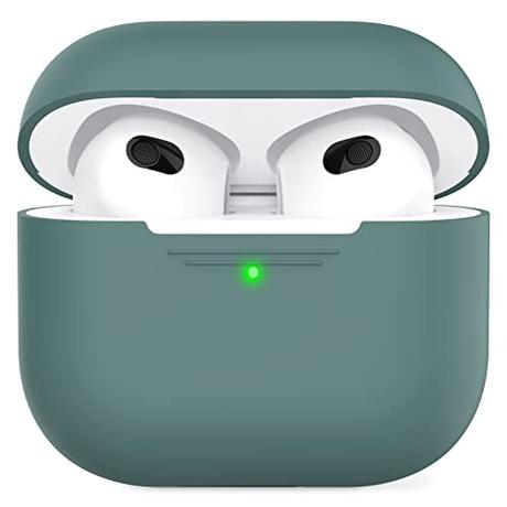 AhaStyle AirPods 3 Funda de Silicona Suave [LED Frontal Visible] [Carga Inalámbrica] Compatible con Apple AirPods 3 Nuevo 2021 (Pino Verde)