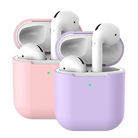 2X Funda Silicona Compatible con AirPods 2 & 1, Molylove Fundas Protectora para AirPods, [LED Frontal Visible][Funciona con Carga inalámbrica] (AirPods 2, Púrpura+ Rosado)