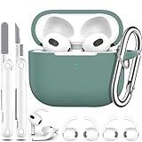 R-fun Funda para AirPods de 3ª generación con Kit de Limpiador y Funda de Gancho para Auriculares (2 Pares), Funda Protectora de Silicona Suave para Apple AirPods 3 2021, Verde Pino