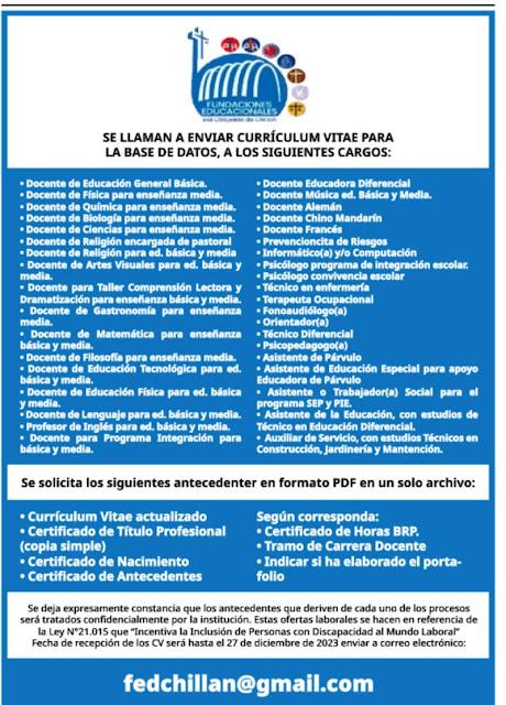 OPORTUNIDADES DE EMPLEOS PARA ORIENTADORES EN CHILE. Semana del 18 al 24-12-2023. (https://lagavetadelorientador.blogspot.com)