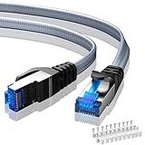 BUSOHE Cat 8 Cable Ethernet de 10m, Trenzado Cable de Red LAN Gigabit Plano de Alta Velocidad RJ45, Cable de Conexión de Internet 40Gbps 2000Mhz Compatible con Rúter Módem PC PS5/4 Switch