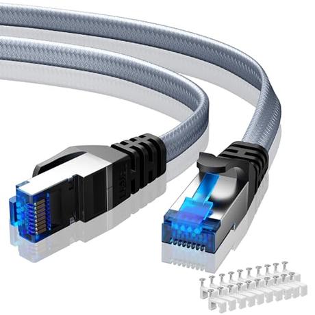 BUSOHE Cat 8 Cable Ethernet de 10m, Trenzado Cable de Red LAN Gigabit Plano de Alta Velocidad RJ45, Cable de Conexión de Internet 40Gbps 2000Mhz Compatible con Rúter Módem PC PS5/4 Switch