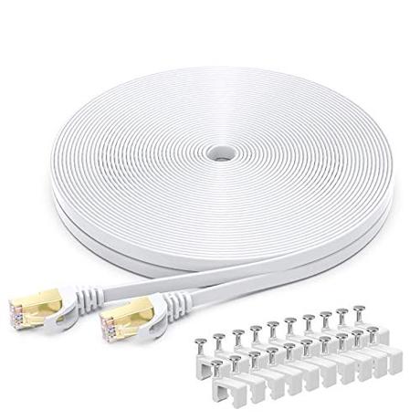 BUSOHE Cable de Red Ethernet Cat 8 de 20M, Plano RJ45 Gigabit LAN de Alta Velocidad, 40Gbps y 2000Mhz para Switch, Rúter, Módem, Panel de Conexión, PC (Blanco)