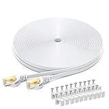 BUSOHE Cable de Red Ethernet Cat 8 de 20M, Plano RJ45 Gigabit LAN de Alta Velocidad, 40Gbps y 2000Mhz para Switch, Rúter, Módem, Panel de Conexión, PC (Blanco)