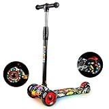 JRing Patinete 3 Ruedas PU con Led Luces Iluminadas para 3 a 14 Años de Niño y Niña, Altura Ajustable Desde 66-82CM con Freno Posterior en Tabla Seguro Carga Máxima 50KG (Grafitti)