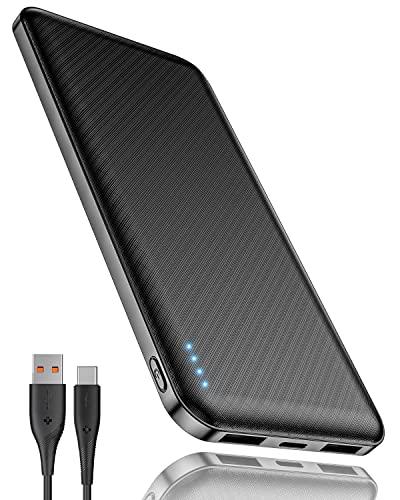 Power Bank 10000mAh, PD 18W/QC 22.5W Bateria Externa Carga Rapida, Bateria Externa Delgada, 3 Puertos de Salida (USB-A/C) y 2 Puertos de Entrada (Micro/C) Compatible con iPhone, iPad, Samsung, XiaoMi