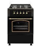 SOLTHERMIC F6S40G2 COCINA GAS NEGRA RUSTICA CON MANDOS DORADOS / ANCHO 60 CMS / 4 FUEGOS CON ENCENDIDO AUTOMATICO / GAS BUTANO Y GAS CIUDAD / ALTA GAMA