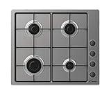 Candy Idea CHW6LBX/4U2, Placa de Gas, 4 Fuegos, 60CM, Gas Natural Adaptable a Gas Butano, 7,2KW de Potencia, Mandos Independientes Laterales, 2 Rejillas, Sistema de Seguridad en Llama, Inox