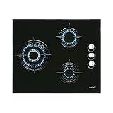 Cata Placa Cristal Gas, Modelo CIB 6021 BK, 3 Fuegos, Ancho 59 cm, Encimera de Gas Butano, Acabado en Cristal Negro