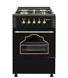 SOLTHERMIC 50 CM ANCHO F5S40G2 COCINA GAS NEGRA RUSTICA CON MANDOS DORADOS / 4 FUEGOS CON ENCENDIDO AUTOMATICO/GAS BUTANO Y GAS CIUDAD/ALTA GAMA