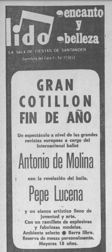 1971:Santander despide el año con Antonio Molina y Pepe Lucena en la sala Lido