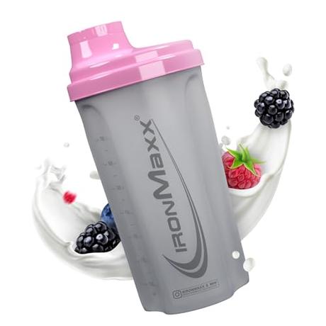 IronMaxx Protein Shaker- blanco helado/rosa 700ml | Mezclador de proteínas con tapa de rosca, tamiz & escala de medición | a prueba de fugas, apto para lavavajillas y sin plastificantes BPA ni DEHP