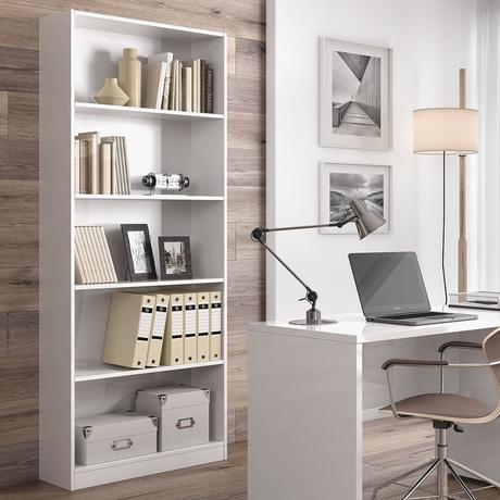 Estantería alta decorativa, con 5 estantes anchos poco profundos, oficina - Albatana