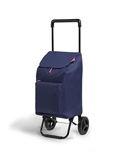 Gimi Argo Urban Carro de la Compra Ligero, Capacidad de Carga 42 Litros, Bolsillo Frontal con Cremallera, con Ruedas Resistentes a la Lluvia, para la Compra de Alimentos,36 x 30 x 94 cm, Azul,Grande