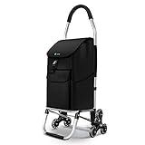VOUNOT Carrito Compra Plegable de Aluminio, Carro de la Compra 6 Ruedas con Bolsa Oxford Desmontable, 45 L, Negro