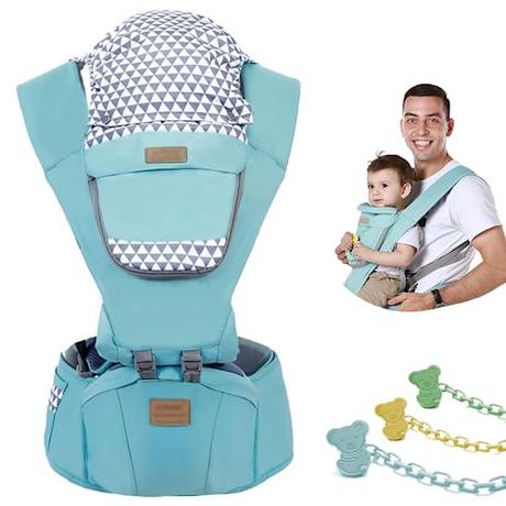 JUPPLIES Portabebes Ergonómico Transpirable Ajustable Algodón Mochila Portabebés Multifuncional con asiento de cadera para Bebé y Recién nacido (Azul)