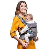 YOU+ME Mochila portabebés con múltiples posiciones - Fular porteo bebé para usar en la espalda y el pecho - Incluye babero 2 en 1 - Marsupio bebé para niños 3,6 a 14,5 kilos (malla gris)