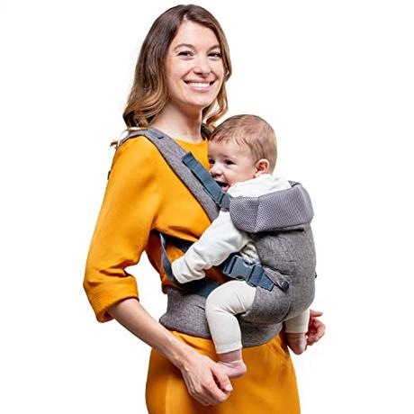 YOU+ME Mochila portabebés con múltiples posiciones - Fular porteo bebé para usar en la espalda y el pecho - Incluye babero 2 en 1 - Marsupio bebé para niños 3,6 a 14,5 kilos (malla gris)