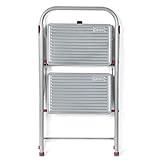 Kleeneze KL068491EU Escalera Plegable con 2 Peldaños, Fácil De Plegar, Gancho De Seguridad, Antiadherrente, Color Rosa/Gris, 80 cm
