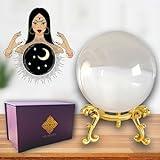 Bola de cristal de 8 cm y soporte de metal + caja – perfecta para cristalomancia, adivinación, media [garantía de por vida]