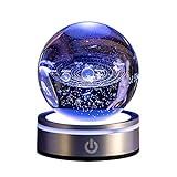 Bola de Cristal 3D,Bola de cristall con la Base de la lámpara del LED,Bola Transparente de Sistema Solar de 80mm (3.15 Pulgadas),Decoración del Hogar Regalos para Niños Aficionados a la Astronomía