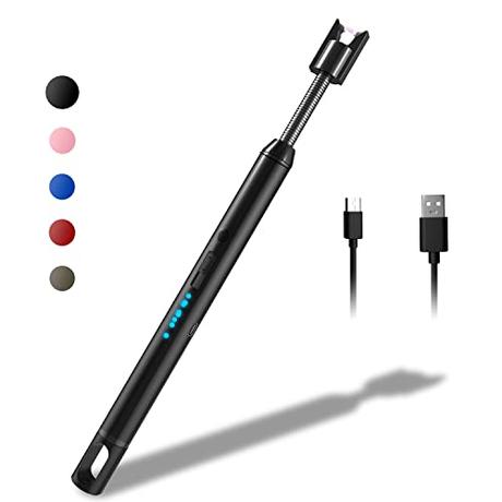 Rouclo Encendedor Electrico, Encendedor Cocina Arco Electrico con Indicador de Batería, Encendedor Velas Mechero Electrico USB Recargable para Cocina de Gas,Chimenea, Barbacoa (Negro)