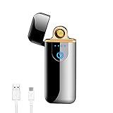 Deluisho Gas Mecheros, Encendedor Electrónico, Mechero de Arco, Carga USB/Resistente al Viento/Encendedor Táctil Duradero, Encendedor de Cigarrillos de Bolsillo (Negro)