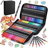 URBZUE Rotuladores Lettering 80 Colores, Punta Pincel, Rotuladores Doble Punta Fina, Rotuladores Acuarelables, Lettering Kit para Niñas, Brush Pen, Mandalas, Graffiti, Caligrafía, Dibujar