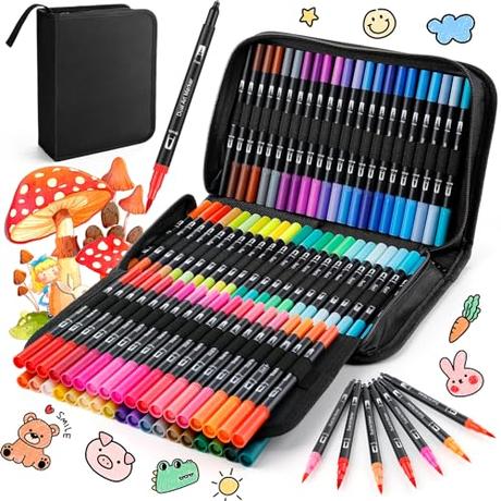 URBZUE Rotuladores Lettering 80 Colores, Punta Pincel, Rotuladores Doble Punta Fina, Rotuladores Acuarelables, Lettering Kit para Niñas, Brush Pen, Mandalas, Graffiti, Caligrafía, Dibujar